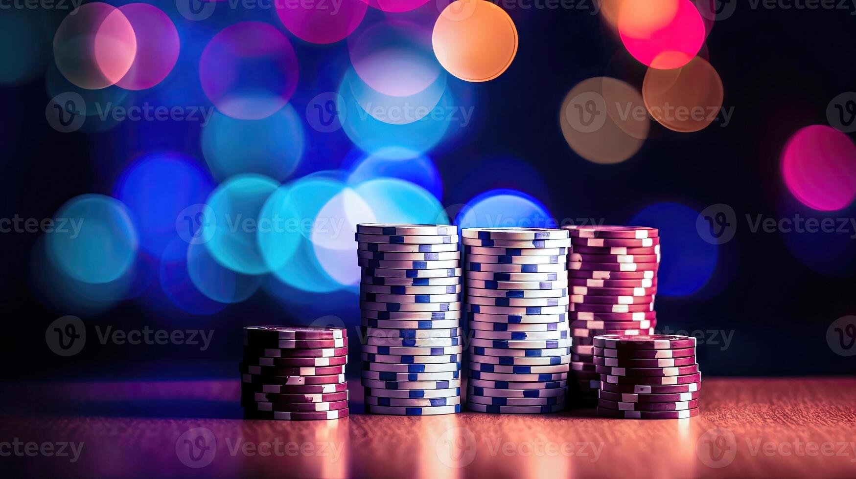 Casino Chip Stacks on Blurred Background - Fortune and Excitement - Generative AI photo