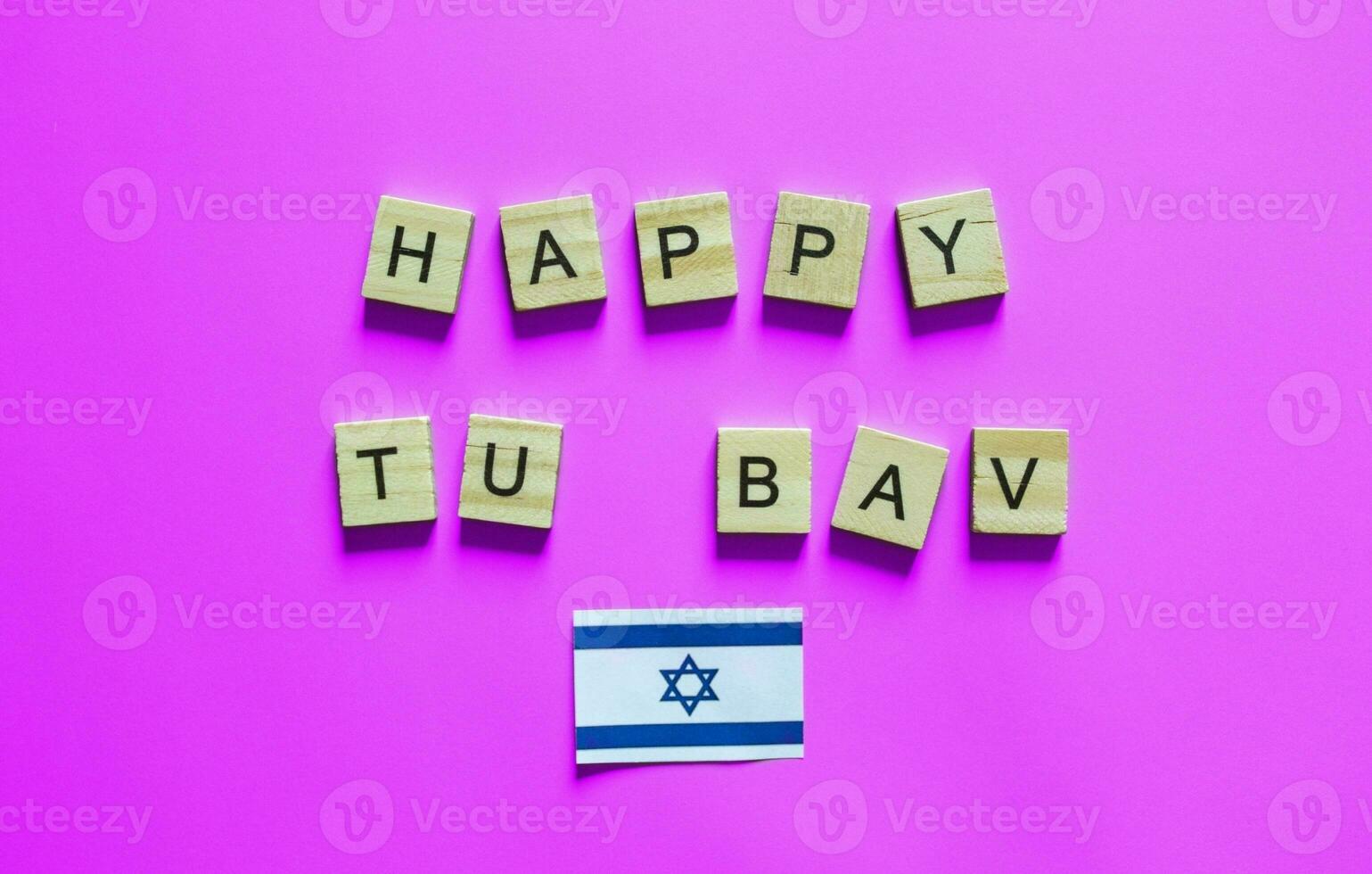 August 1-2, Jewish Day of Love, Tu be-Av, the Fifteenth of Ava, the flag of Israel, a minimalistic banner with an inscription in wooden letters photo