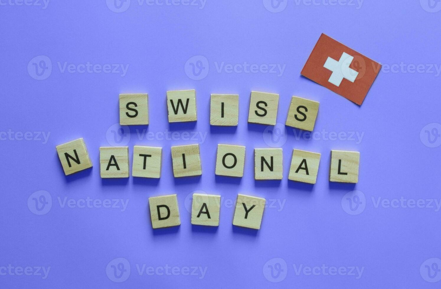 August 1, Confederation Day, a national holiday in Switzerland, a minimalistic banner with the inscription Swiss National Day, the flag of Switzerland photo