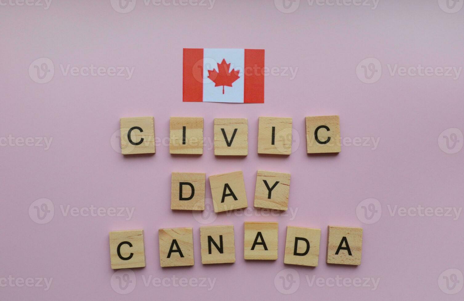 August 7, Civic Day Holiday, Civil Holiday in Canada, flag of Canada, minimalistic banner with wooden letters photo