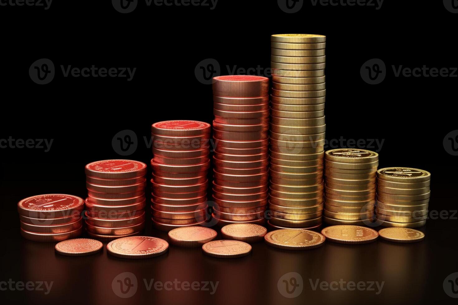 Percentage model with coin stack depicting banking, interest rates, inflation, deflation photo
