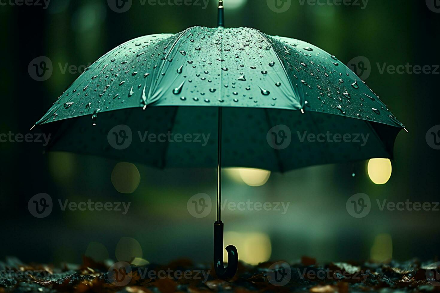paraguas proporciona abrigo en medio de agua gotas en un lluvioso clima concepto ai generado foto