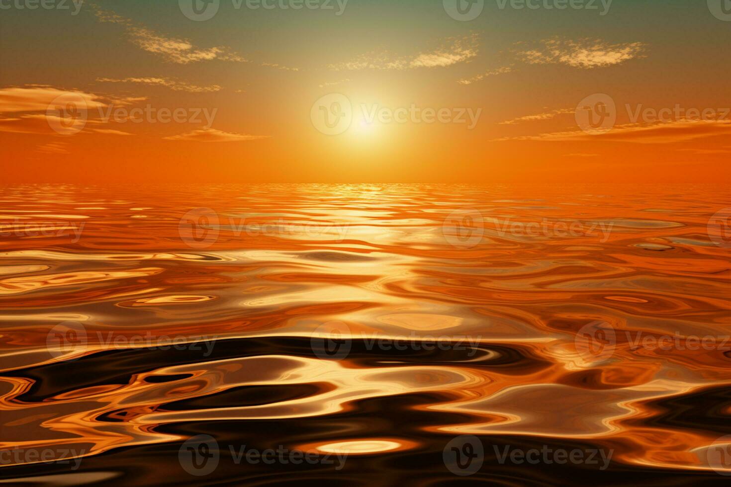 Abstract orange sun casts reflections over water and the horizon AI Generated photo