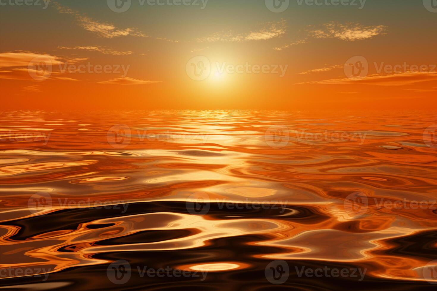 Abstract orange sun casts reflections over water and the horizon photo