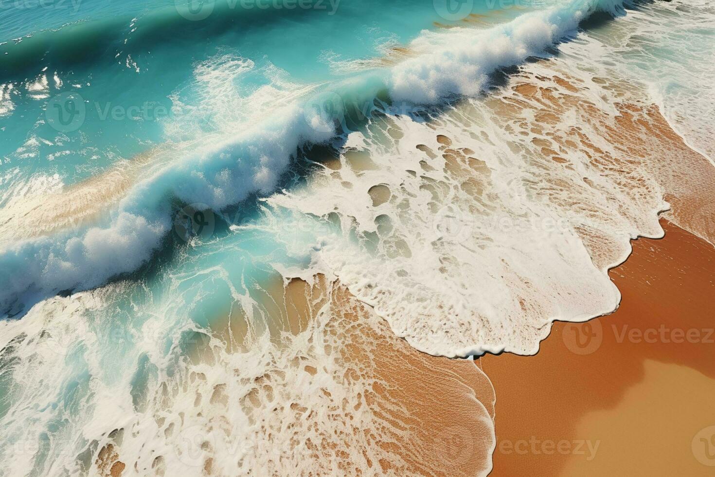 A breathtaking aerial view of a serene sandy beach by the sea AI Generated photo