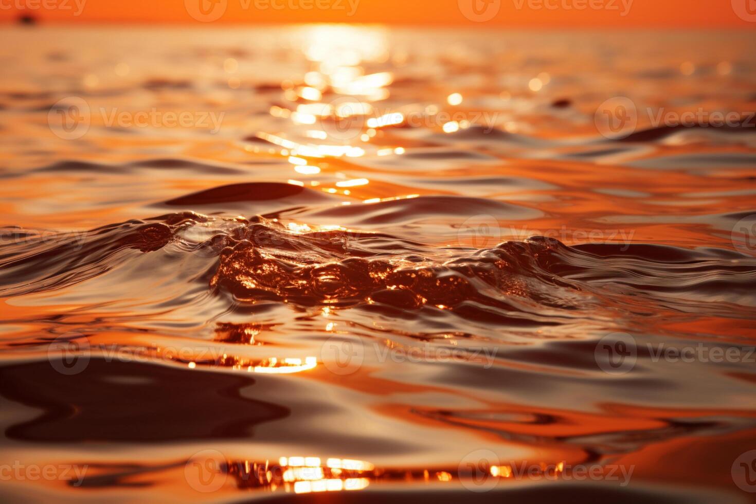 Sun's abstract orange hues dance on the water, creating stunning reflections AI Generated photo