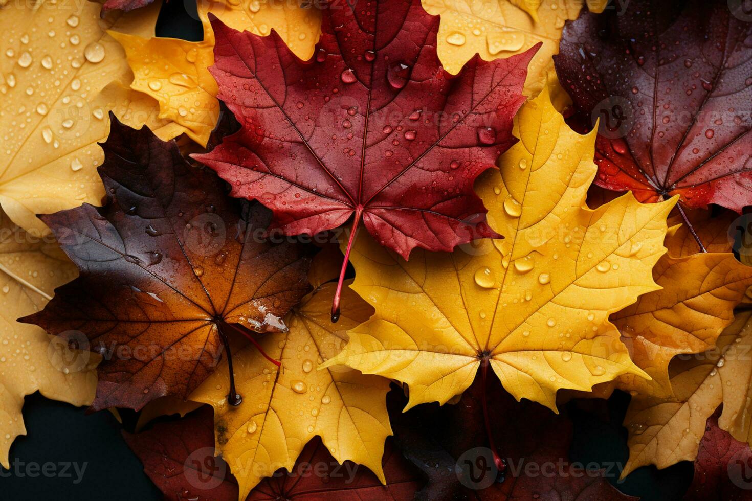 Autumn's palette on display, yellow and red maple leaves gently falling AI Generated photo