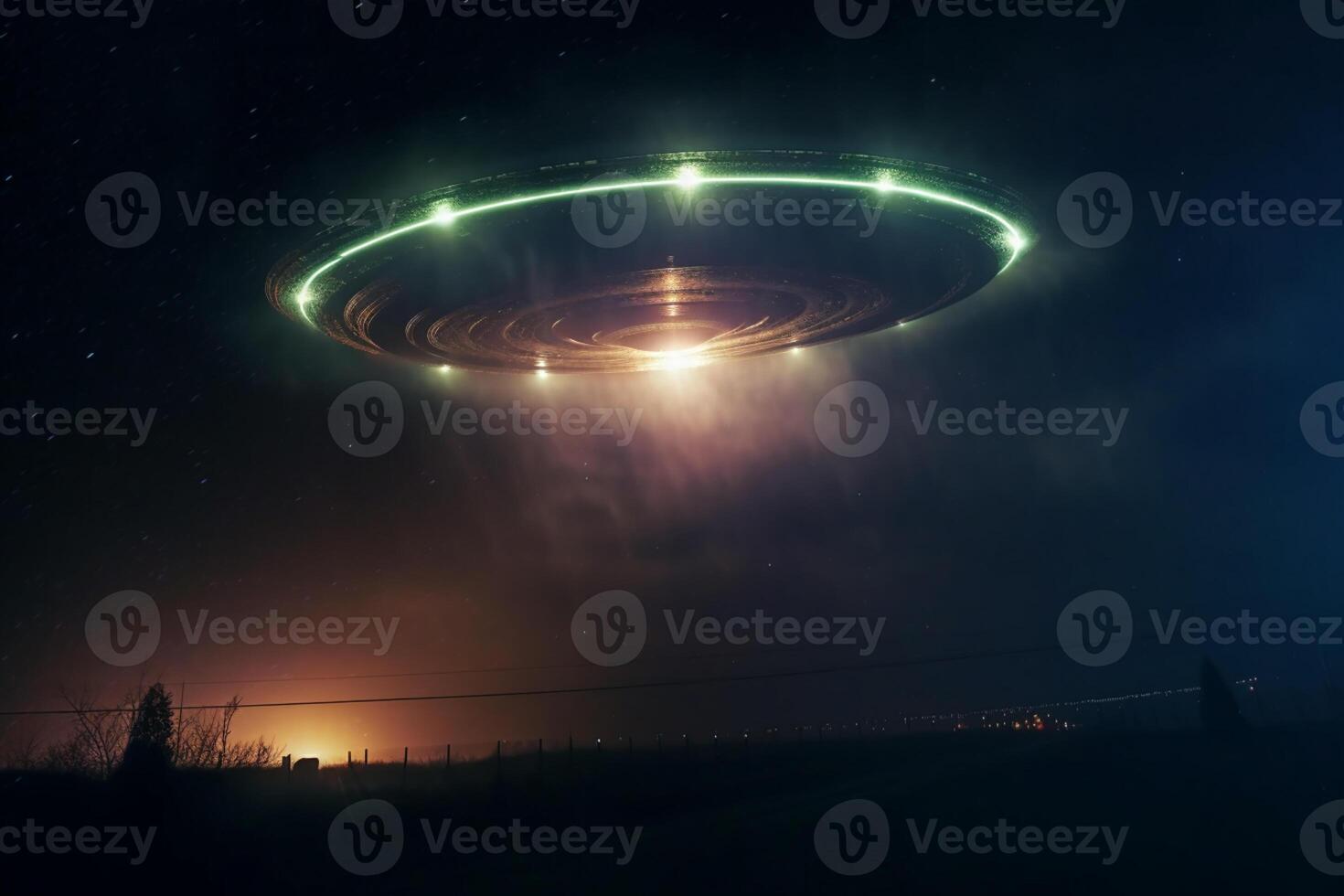 Otherworldly presence, UFO streaks through night sky with moon overhead photo