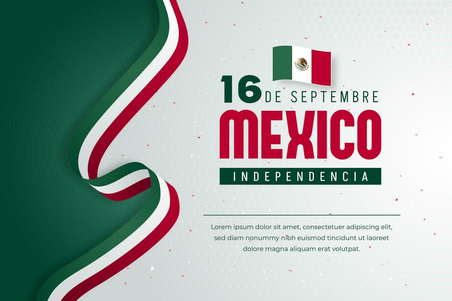 Mexico Independence Day 16th September banner with flag ribbon and confetti illustration vector