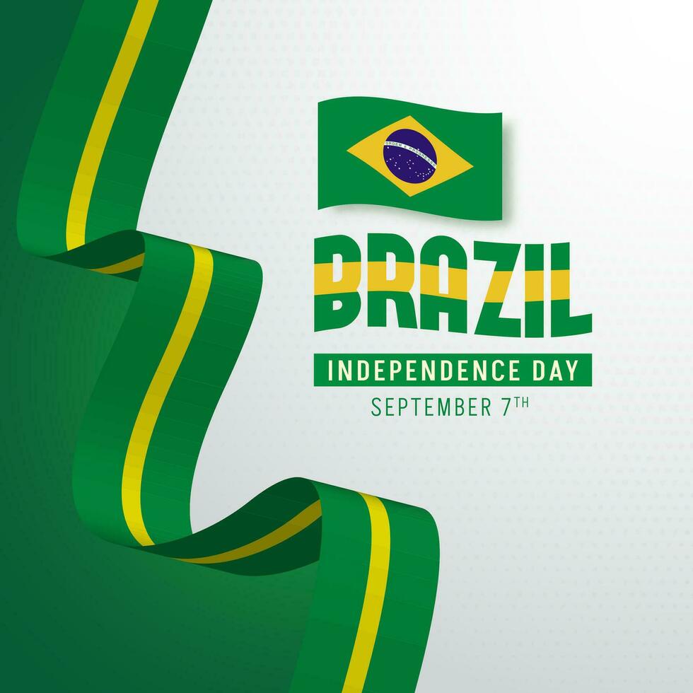 Brazil Independence Day September 7th with ribbon flag illustration vector