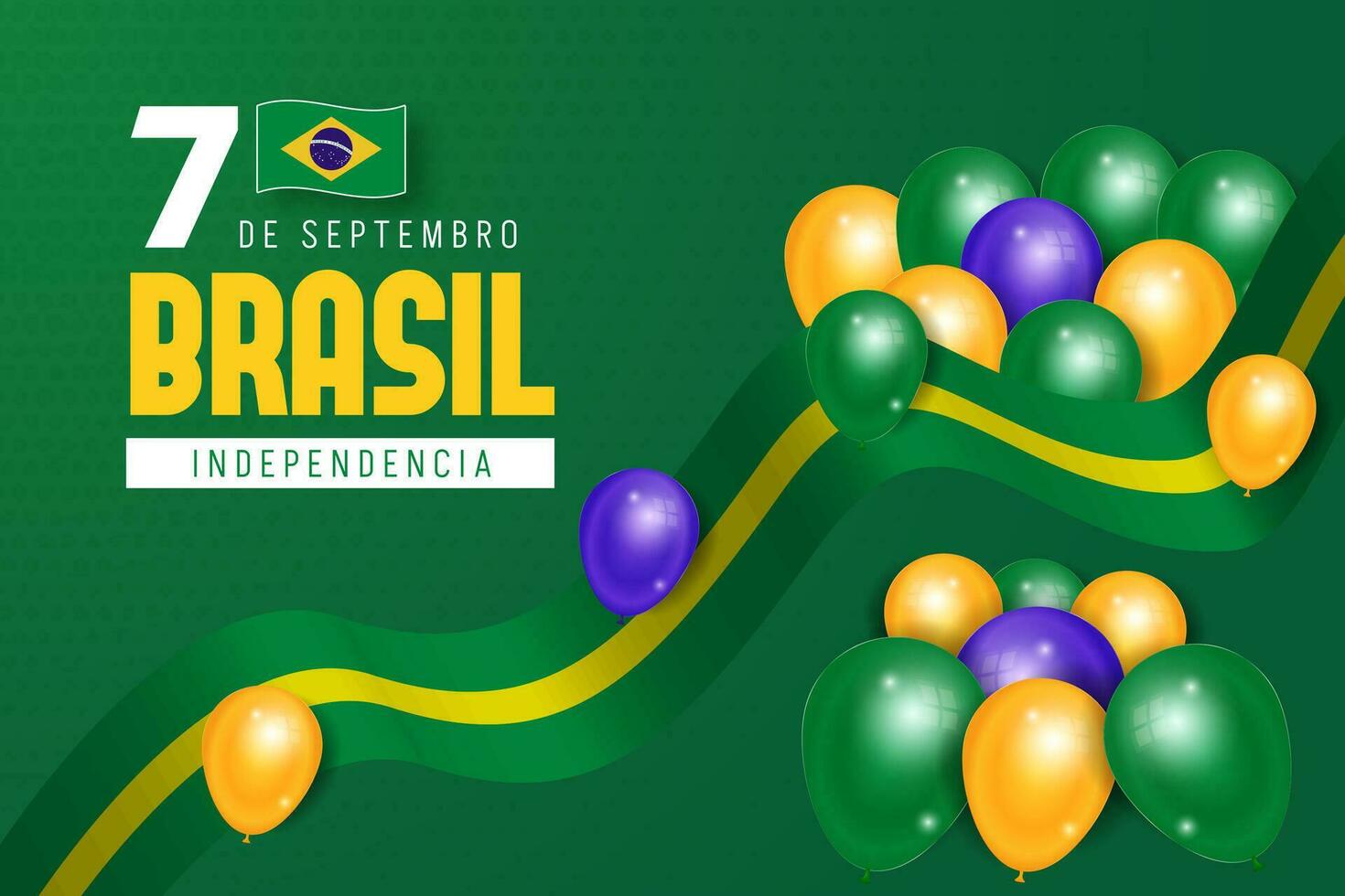 brasil independencia día septiembre 7mo con globos y bandera cinta ilustración vector