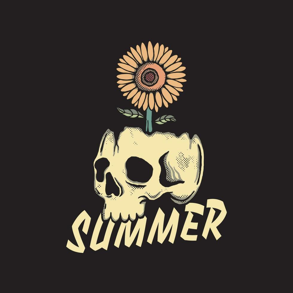 Skull summer art Illustration hand drawn style for tattoo, sticker, logo etc vector