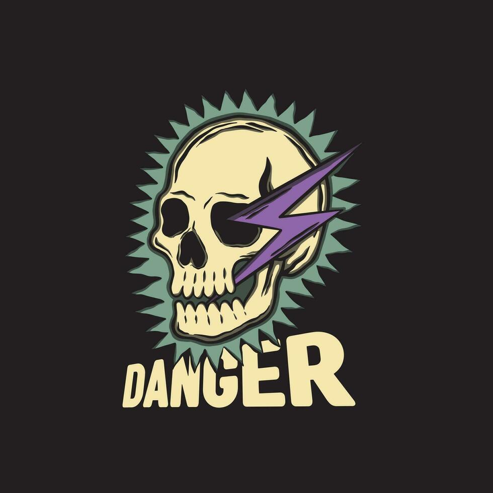 cráneo peligro Arte ilustración mano dibujado estilo para tatuaje, pegatina, logo etc vector