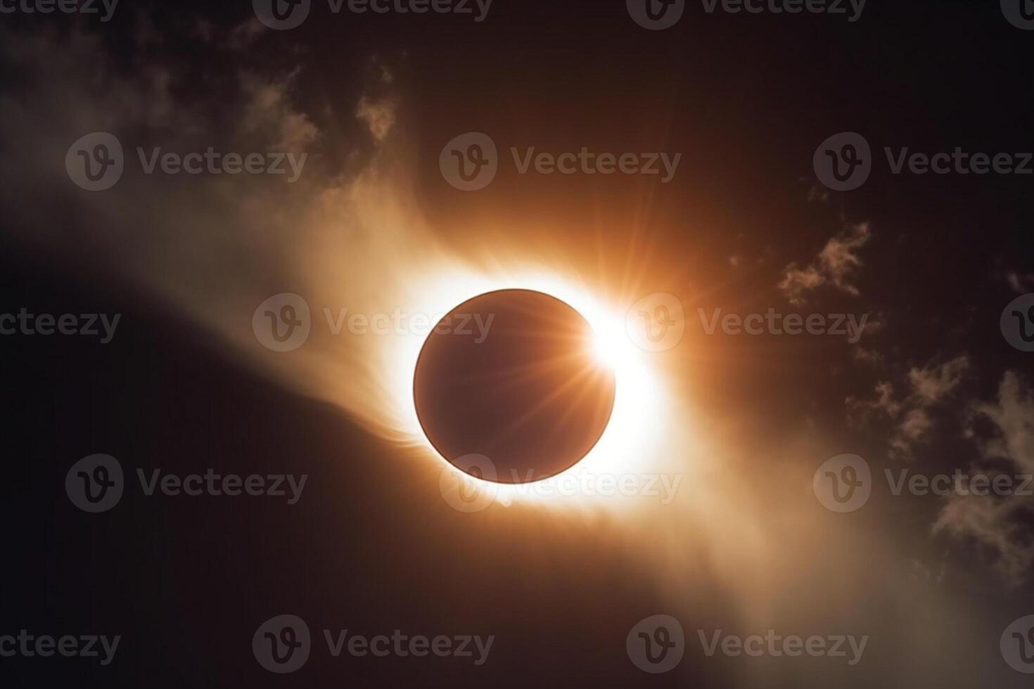 Enigmatic eclipse, Clouds shroud the celestial event, sun flare breaks through photo