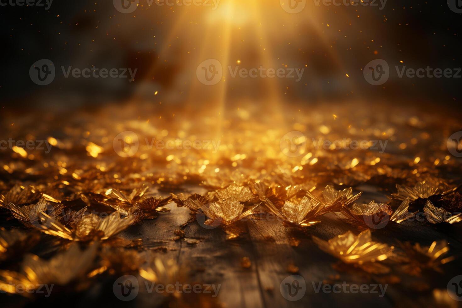 Intriguing golden sun glare casts on a dark empty wall backdrop photo