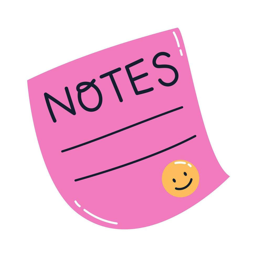 Vector pink notes paper sticker. Back to school element. Education and study concept. Sheet of note paper in flat design.