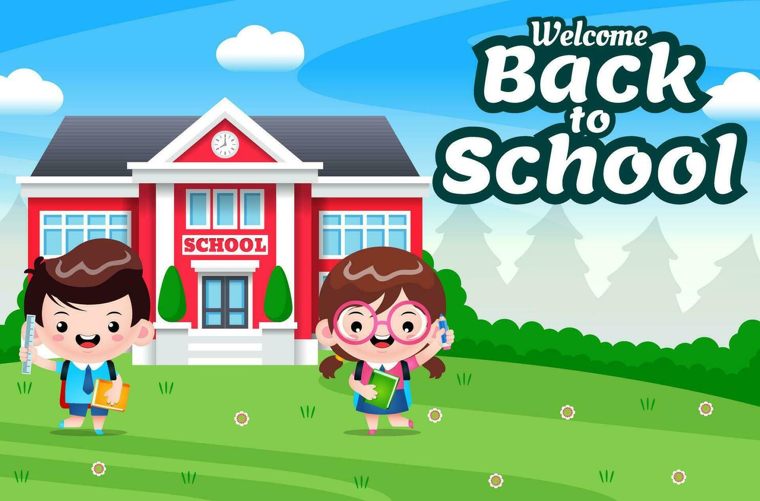 Back To School Children With Backpack vector