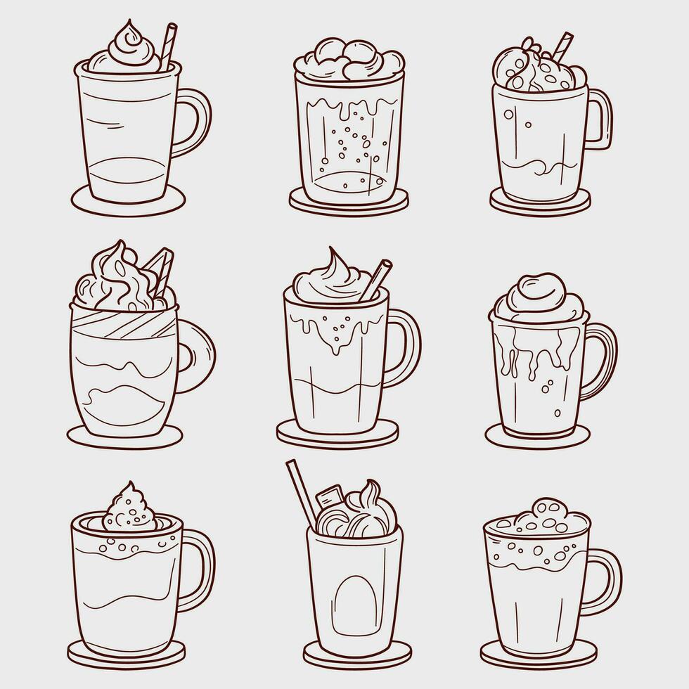 colección de frío bebidas en lentes. vector ilustración en garabatear lineal ilustración aislado antecedentes