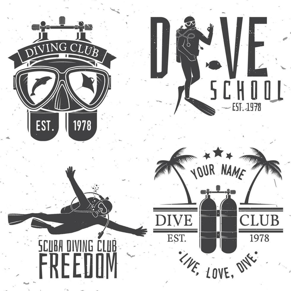conjunto de escafandra autónoma buceo club y buceo colegio diseño. vector