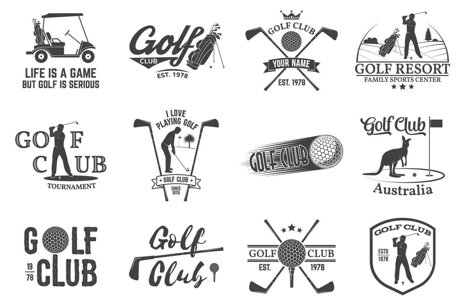 Set of Golf club concept with golfer silhouette. vector