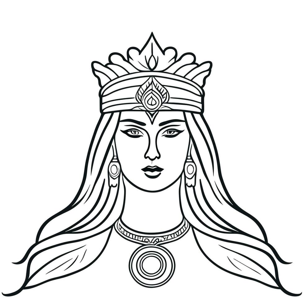 mesopotamia queen, vector illustration line art