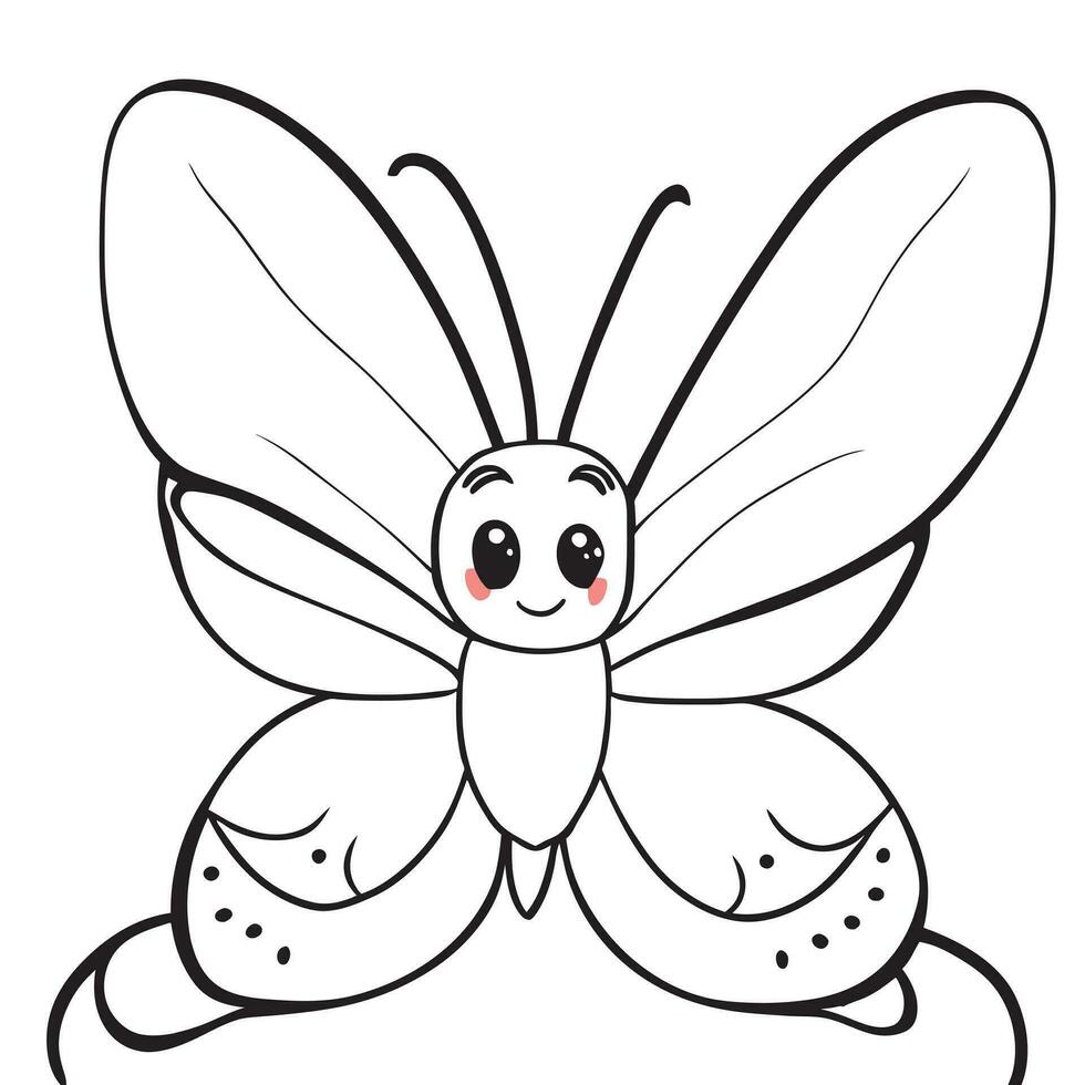 butterfly, cute, cheerful, nice, easy to color, childrens drawing, smiling, vector illustration line art