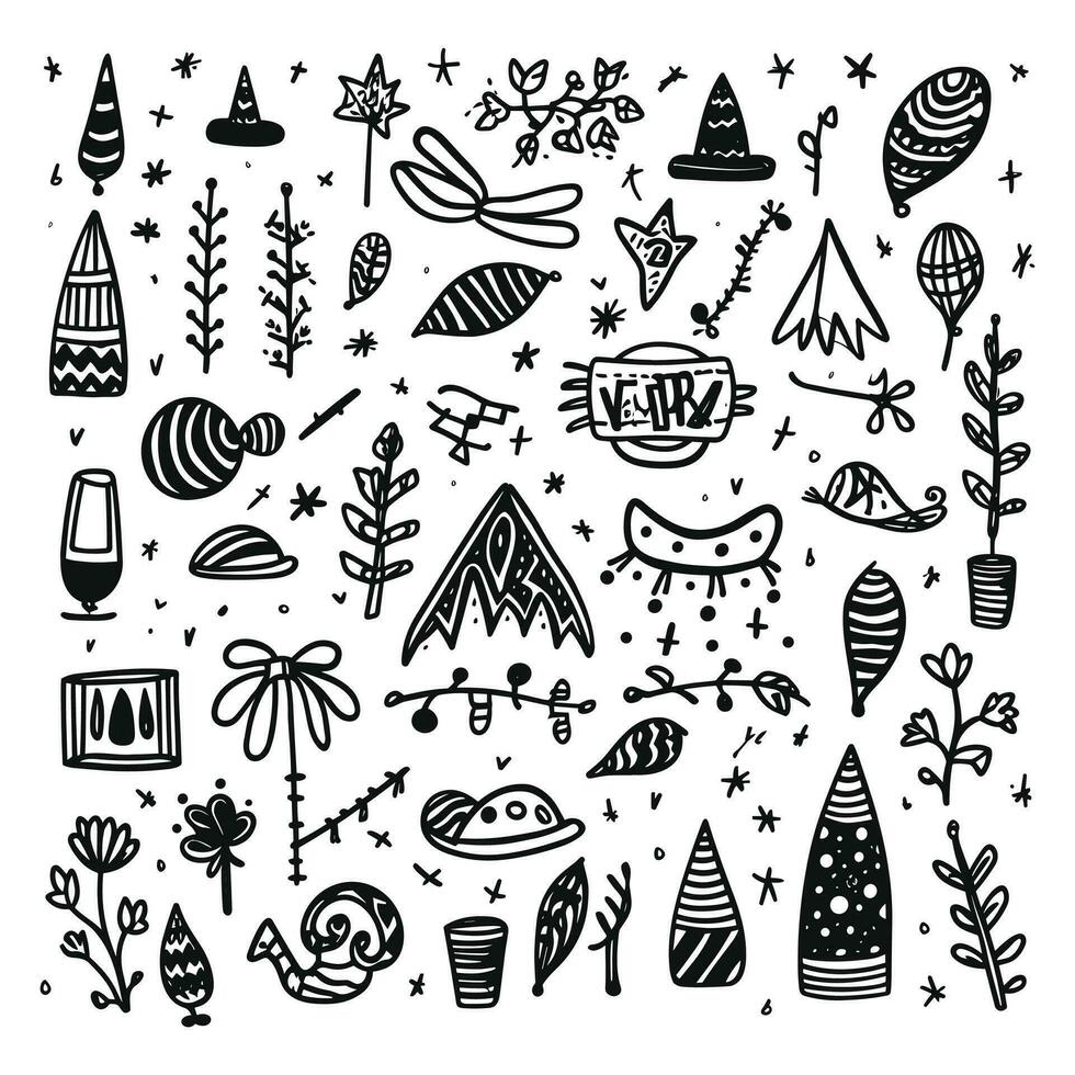 New year doodle hand drawn party element set vector