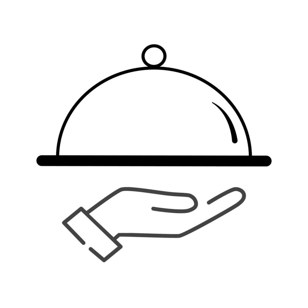 Waiter with food tray icon in linear, outline icon isolated on white background, Vector illustration.