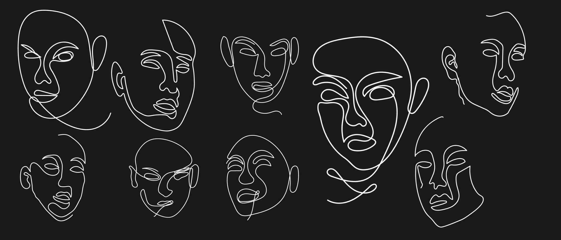 abstract one line face art drawing. Minimalist silhouette woman portrait vector illustration.