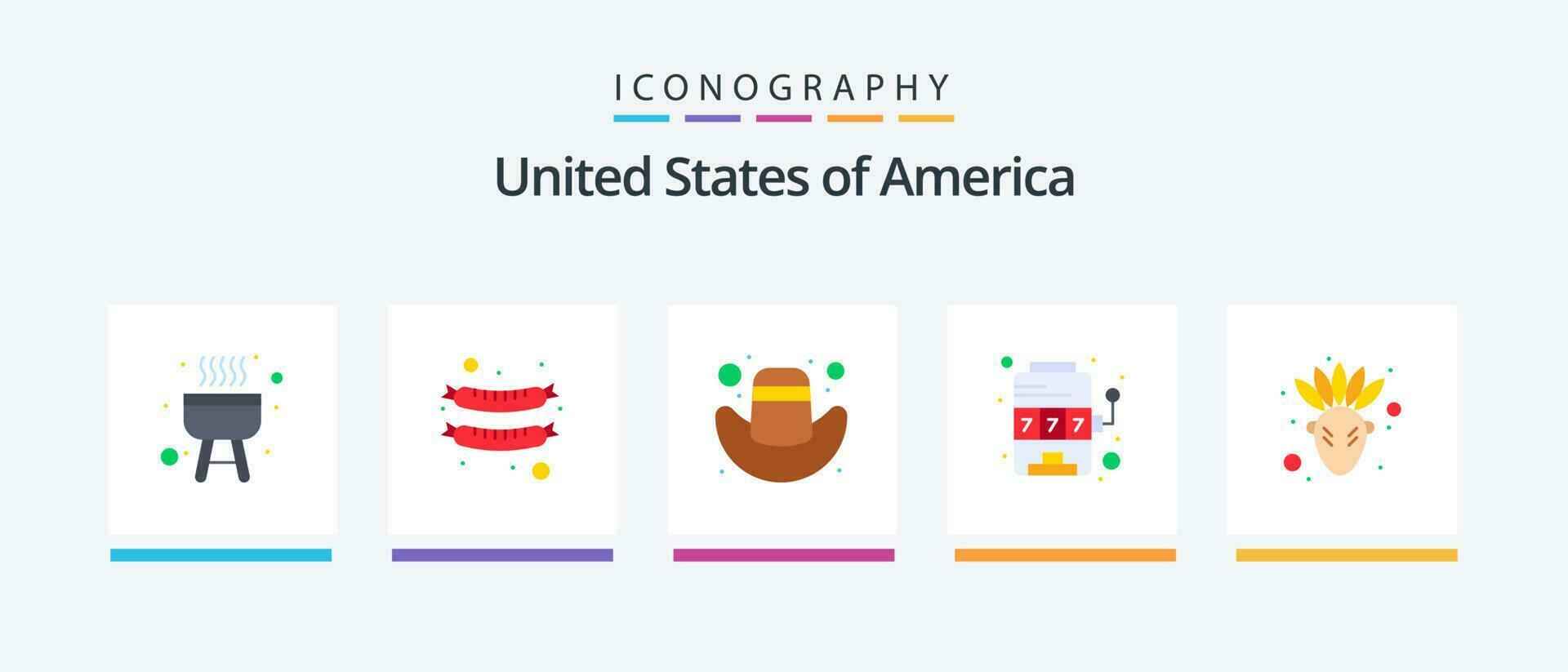 Usa Flat 5 Icon Pack Including . thanksgiving. hat. native american. game. Creative Icons Design vector