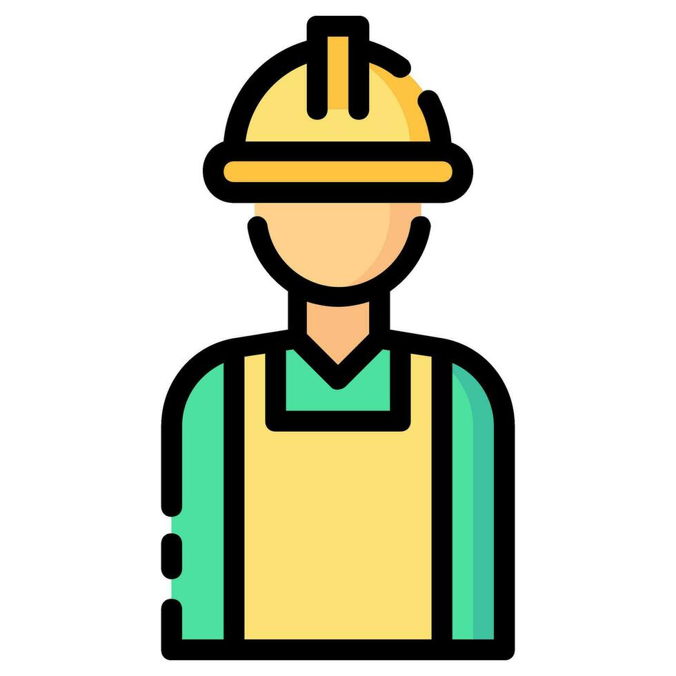 construcción trabajador avatar vector lleno contorno icono