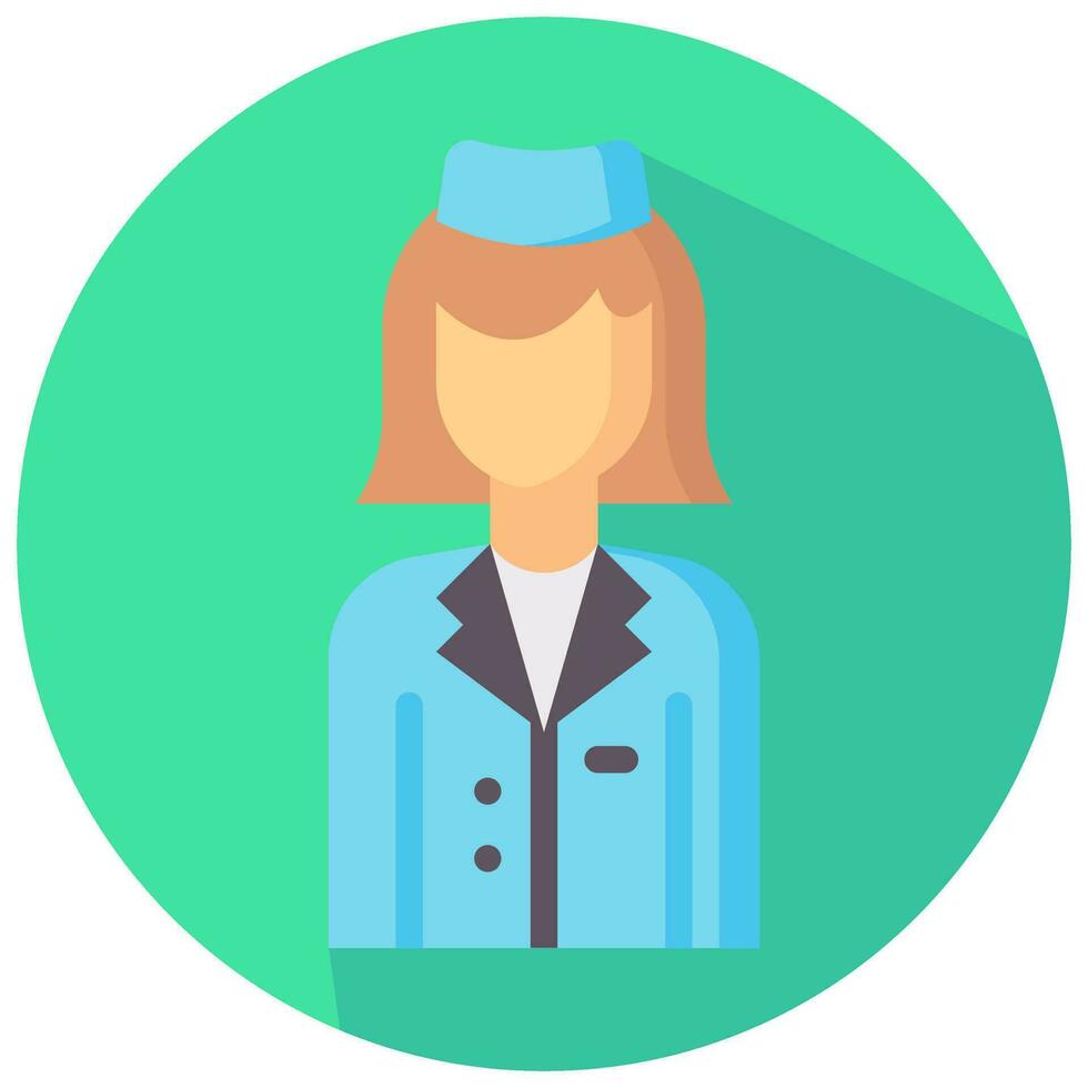 air hostess avatar vector round flat icon