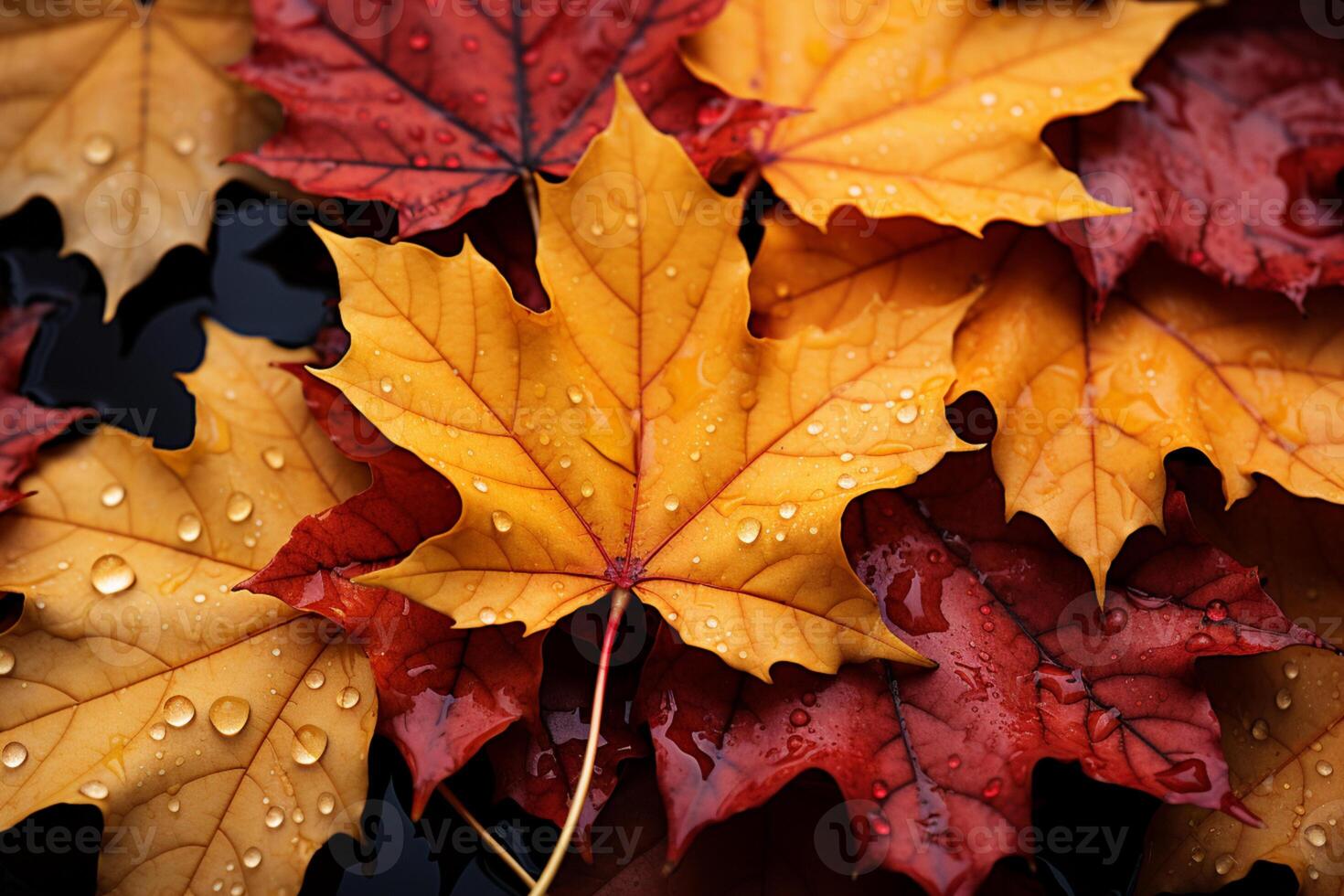 Autumn's beauty unfolds as maple leaves in yellow and red descend AI Generated photo