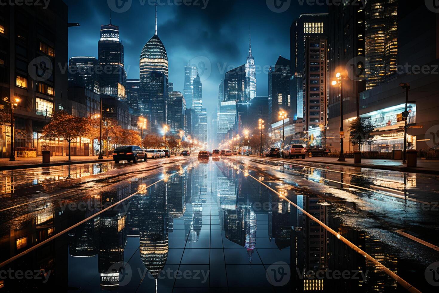Nighttime cityscape comes to life through the lens of a digital camera photo