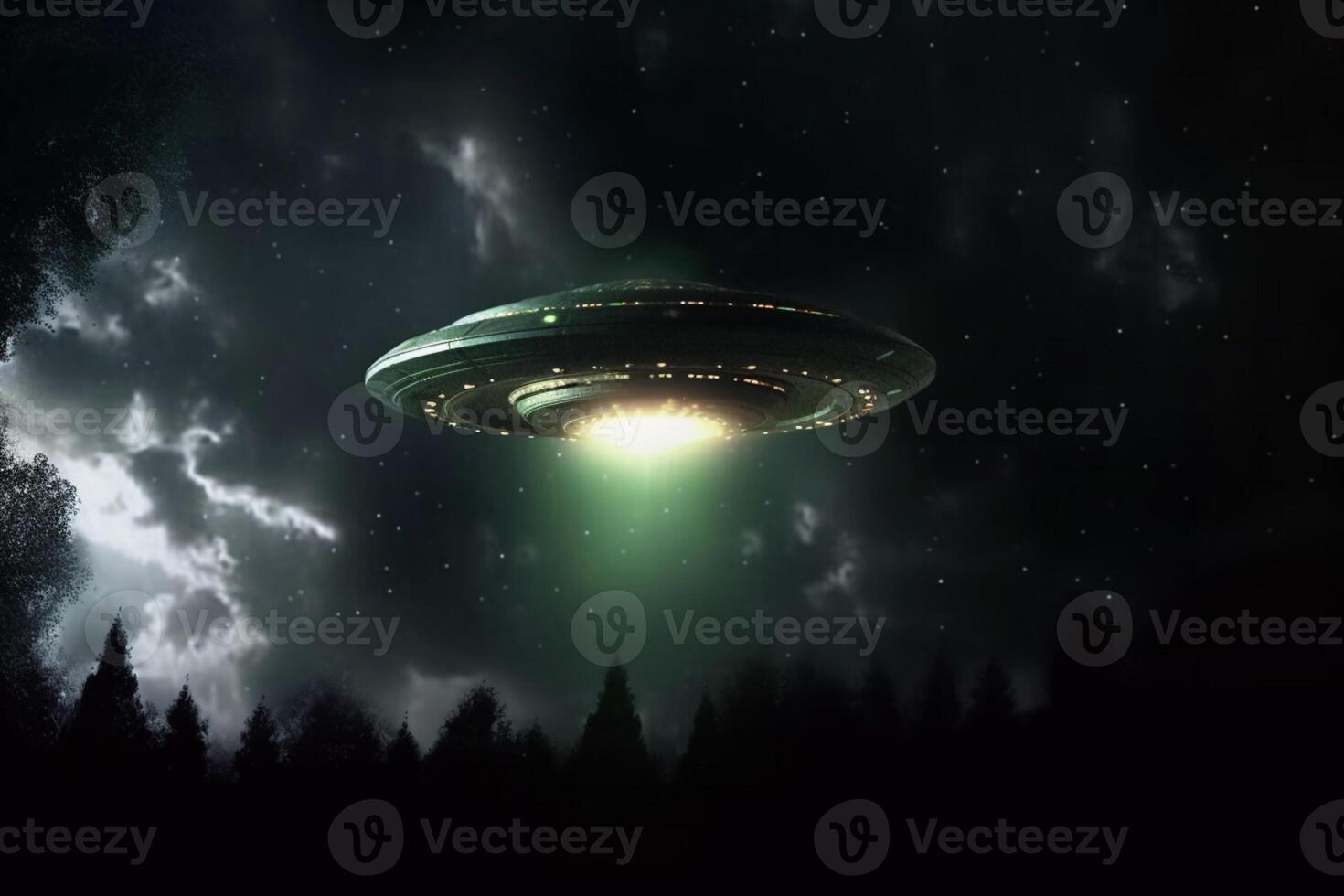 Moonlit sighting, Alien spaceship UFO graces the night sky's canvas AI Generated photo