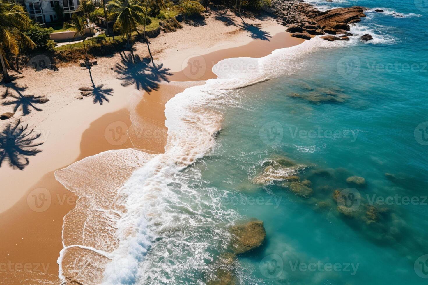 A bird's-eye view of a beautiful beach, epitomizing the summer vacation photo