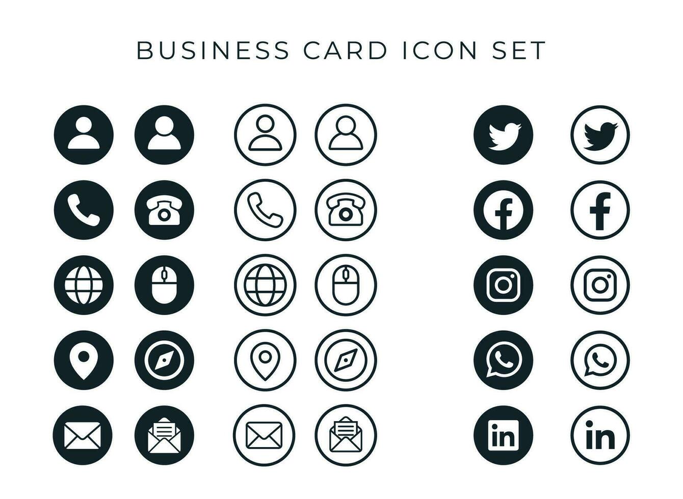 business card icon set on circle background vector