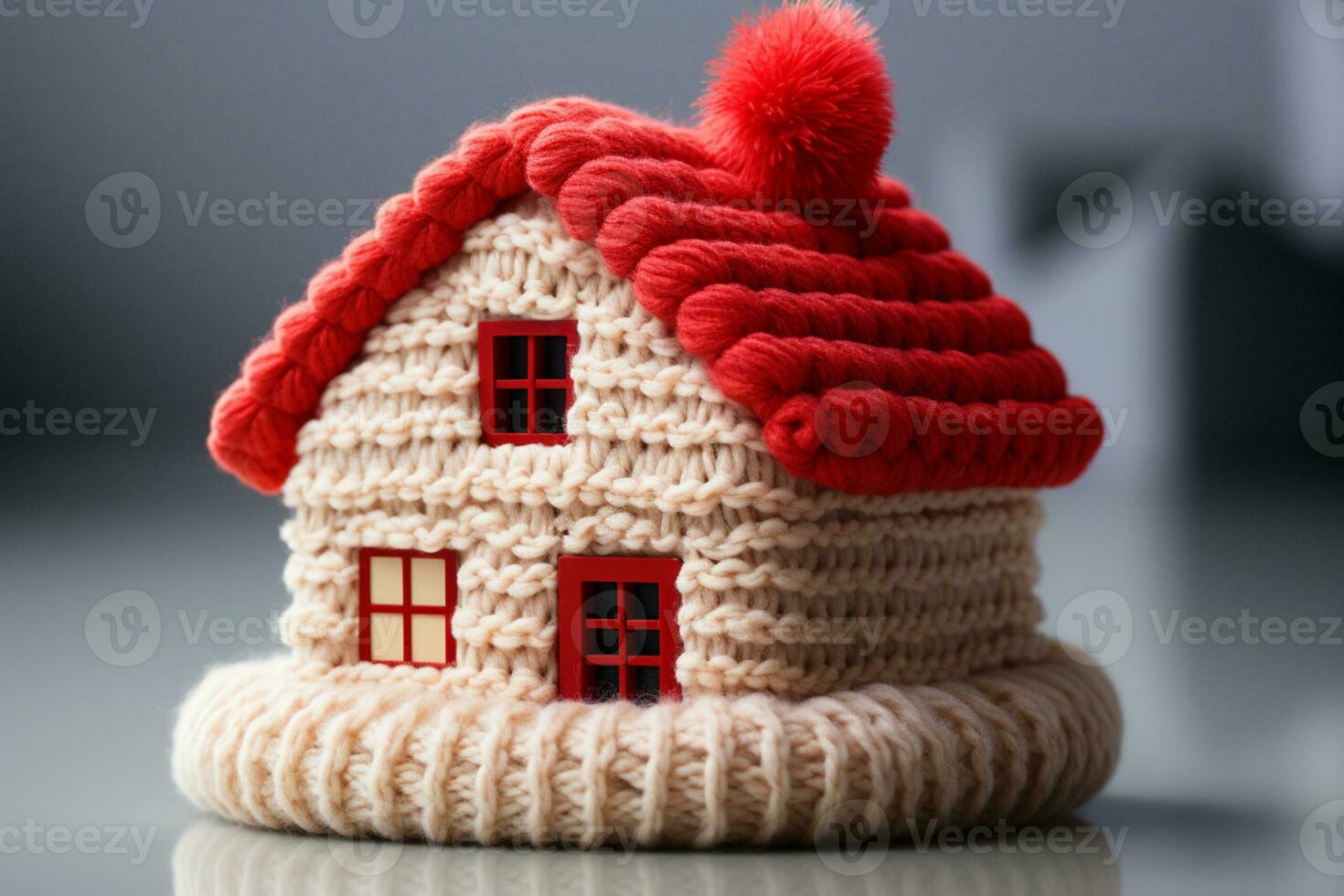 Symbolic insulation house with red bonnet signifies office comfort AI Generated photo