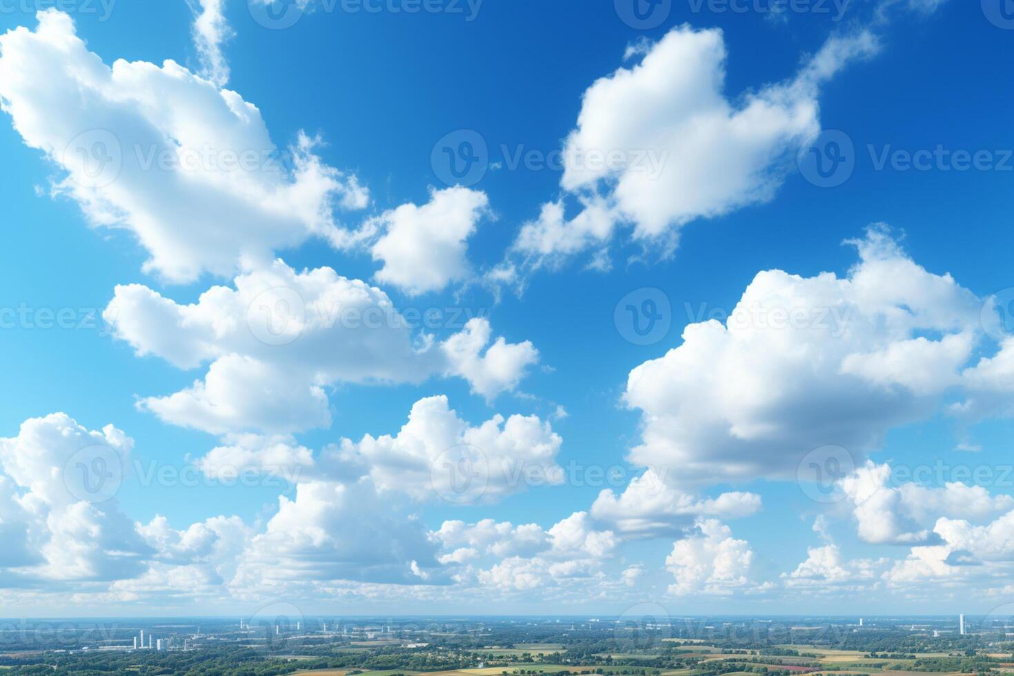 Azure autumn sky adorned with fluffy white clouds as a backdrop photo
