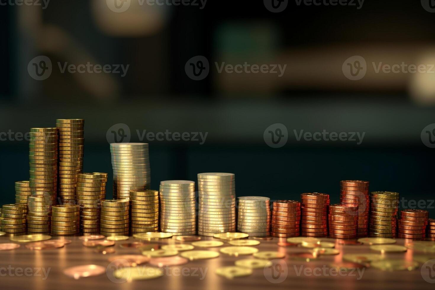 Banking system visualized, Coins stack on percentage model representing concepts photo
