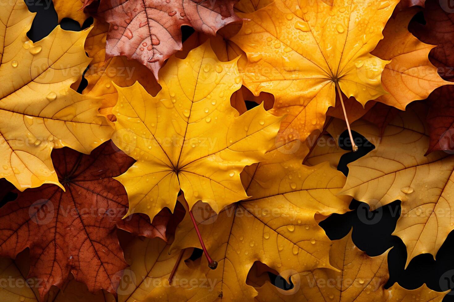 Nature's autumn canvas, yellow and red maple leaves gracefully descending photo
