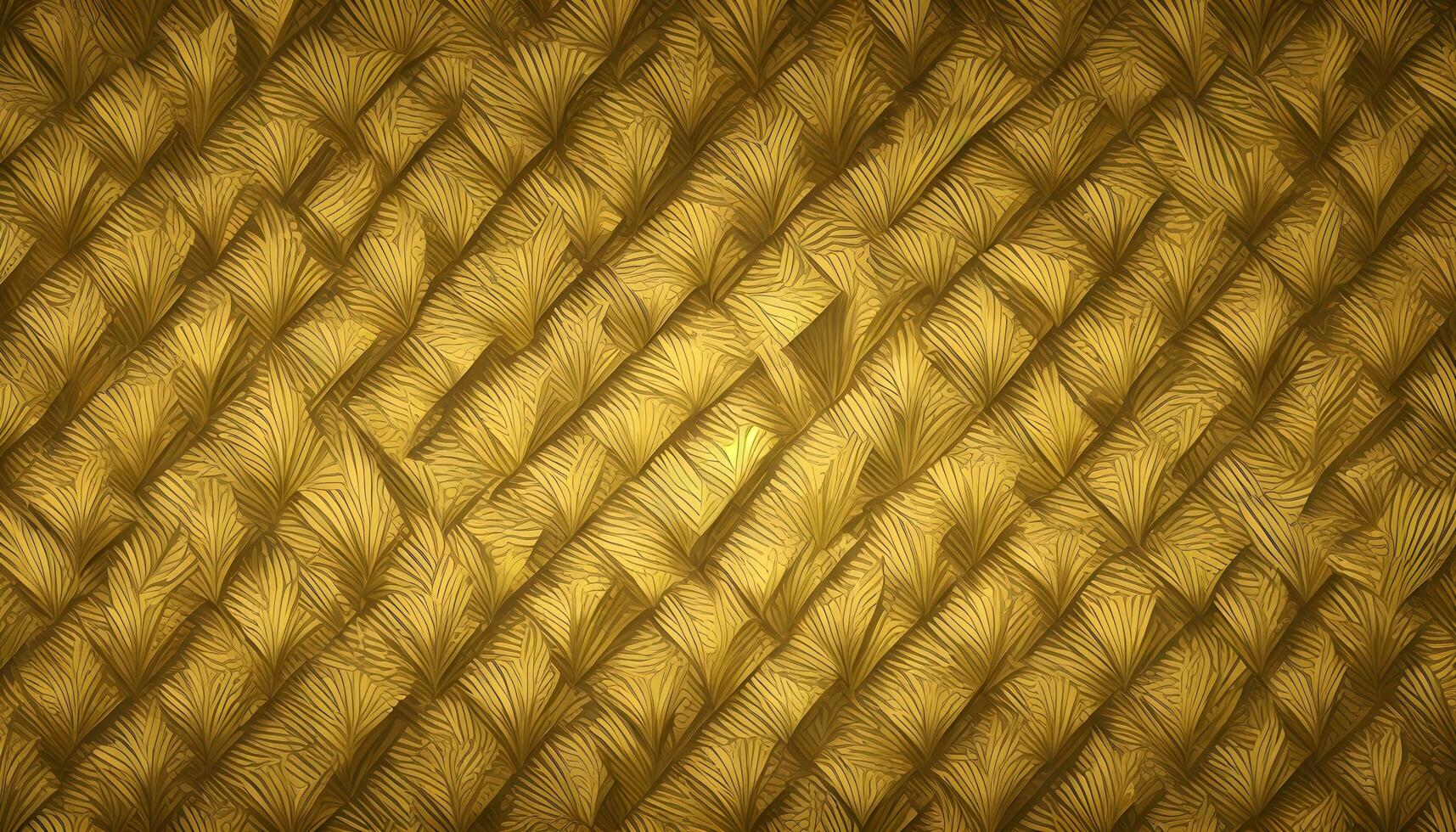 Golden Polygon Panel. 3D Illustration of Abstract Background with Palm Leaf Print photo