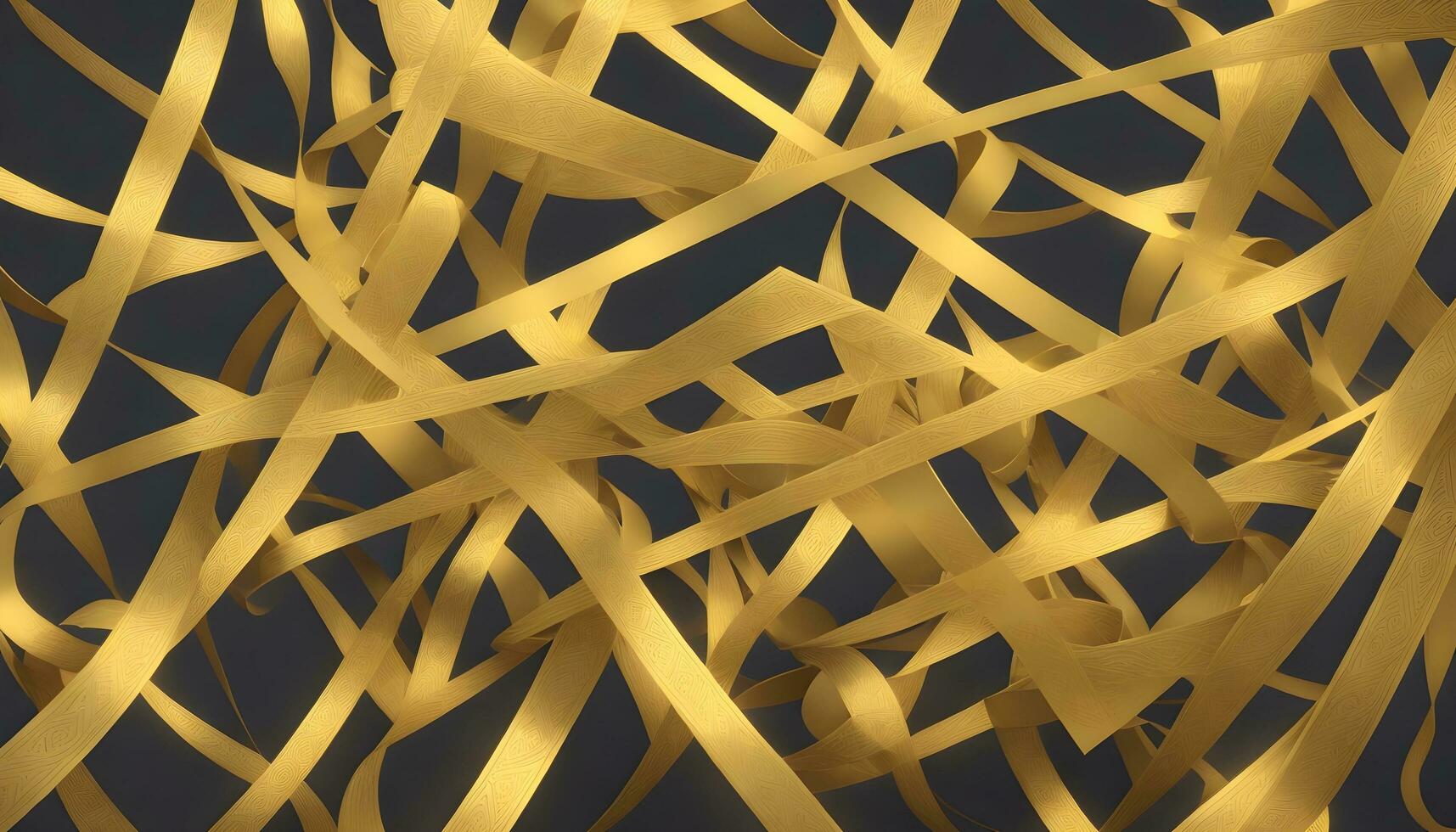 Intersecting Gold Ribbons. Abstract 3D Illustration with Festive Background photo