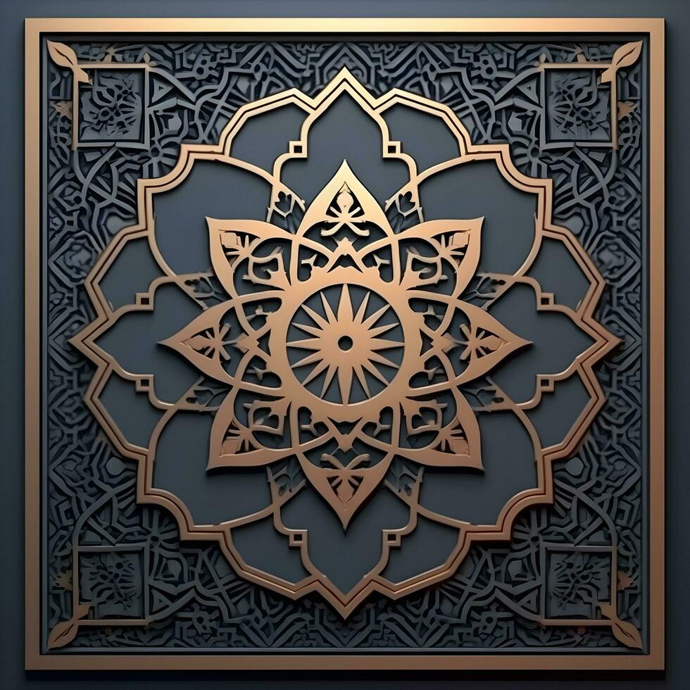 Eid Mubarak greeting with morocco pattern ornament. Islamic vector design. photo