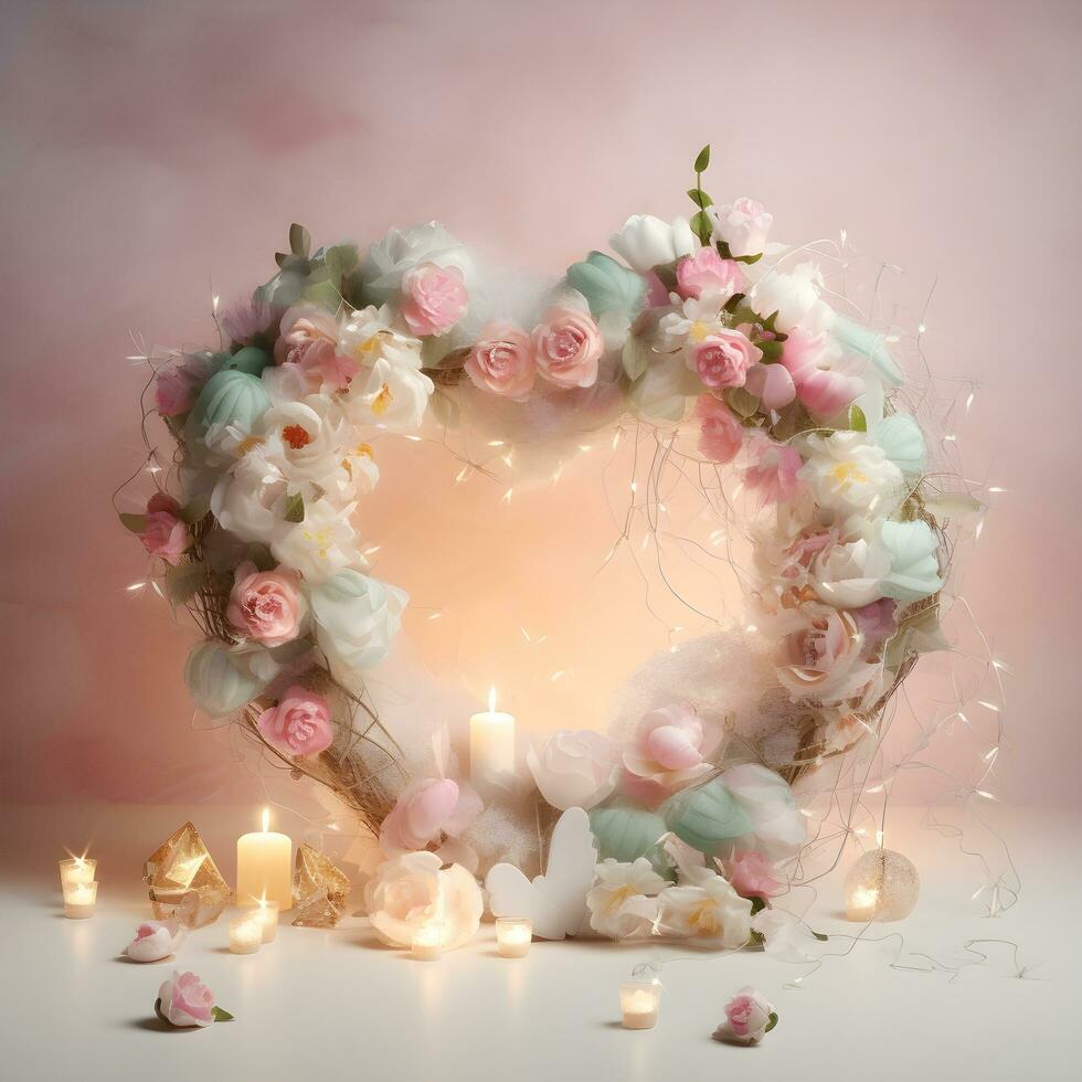 Enchanting Love. Charming 3D Heart-Shaped Wreath for Valentine's Day photo