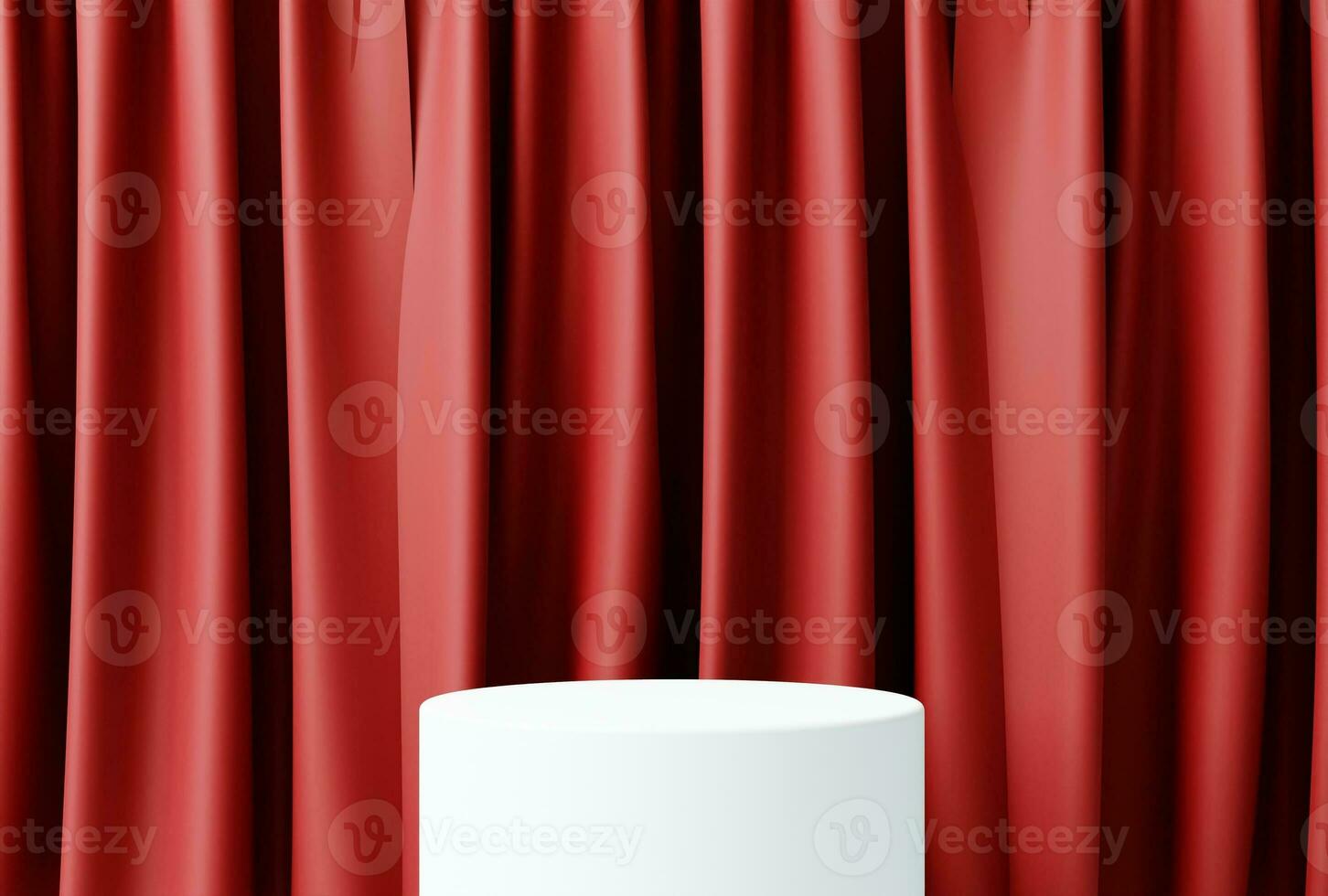 Podium with red curtain background for display product. Product presentation, Branding, Stage showcase and more. 3d rendering photo