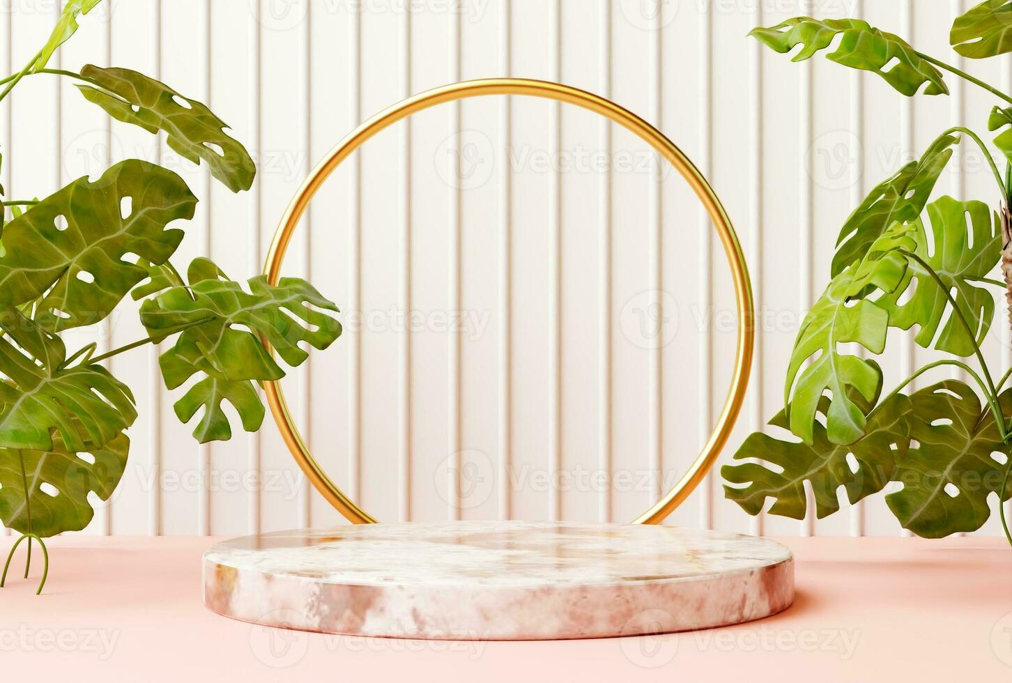 Elegant podium with tropical forest for product presentation photo