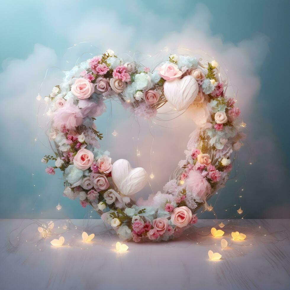 Enchanting Love. Charming 3D Heart-Shaped Wreath for Valentine's Day photo