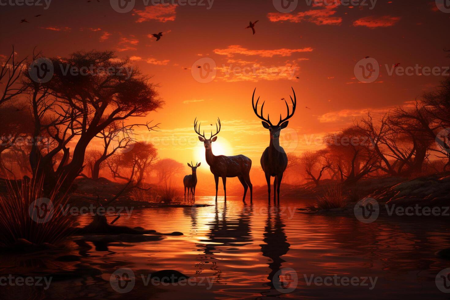 Dusk unveils the graceful dance of animal silhouettes in the wilderness photo