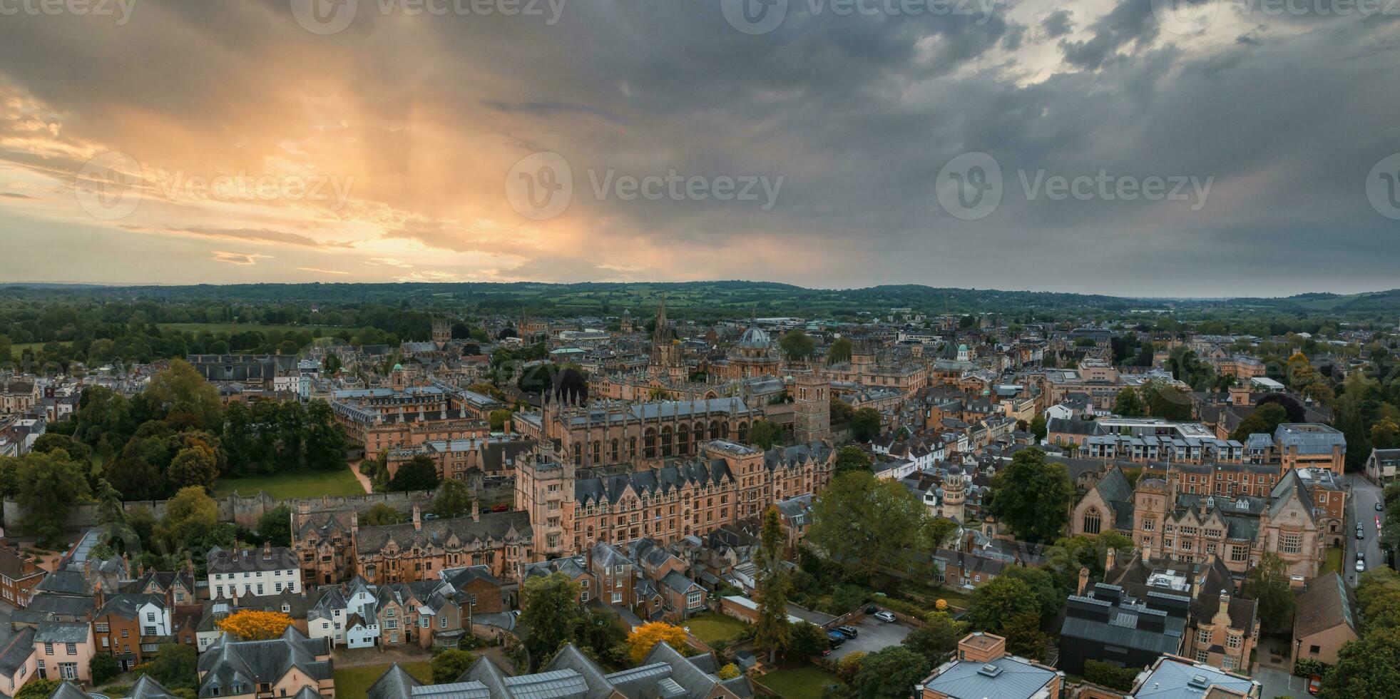 Aerial view over the city of Oxford with Oxford University. photo